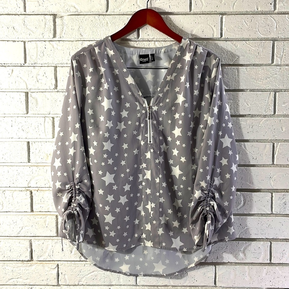 Cruel Denim Top Grey with White Stars